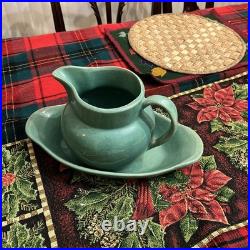 Vintage Studio Pottery Serving Bowl Signed BB Blue-Green Glaze Hand Thrown