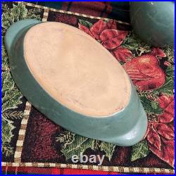 Vintage Studio Pottery Serving Bowl Signed BB Blue-Green Glaze Hand Thrown
