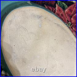 Vintage Studio Pottery Serving Bowl Signed BB Blue-Green Glaze Hand Thrown