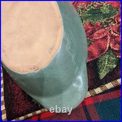 Vintage Studio Pottery Serving Bowl Signed BB Blue-Green Glaze Hand Thrown