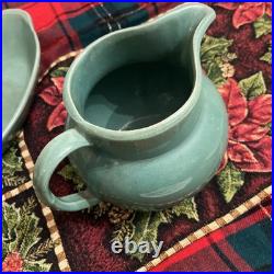 Vintage Studio Pottery Serving Bowl Signed BB Blue-Green Glaze Hand Thrown