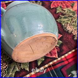 Vintage Studio Pottery Serving Bowl Signed BB Blue-Green Glaze Hand Thrown