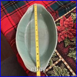 Vintage Studio Pottery Serving Bowl Signed BB Blue-Green Glaze Hand Thrown