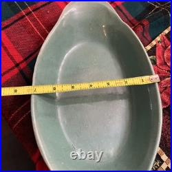 Vintage Studio Pottery Serving Bowl Signed BB Blue-Green Glaze Hand Thrown