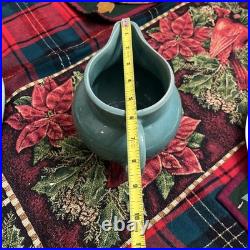 Vintage Studio Pottery Serving Bowl Signed BB Blue-Green Glaze Hand Thrown