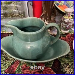 Vintage Studio Pottery Serving Bowl Signed BB Blue-Green Glaze Hand Thrown