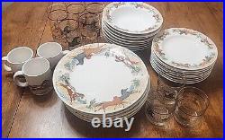 Vintage Tienshan Stoneware Horses Dishset 6 Different Piece 33 Piece Set