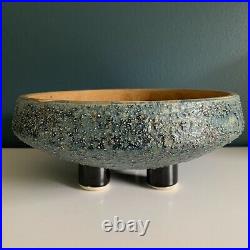 Vintage Toyo Ikebana Mid Century Modern Pottery Vase Sculpture Bowl Japan Blue