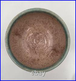 Vintage Turquoise Green Glaze and Llight Brown pottery Bowl, Signed