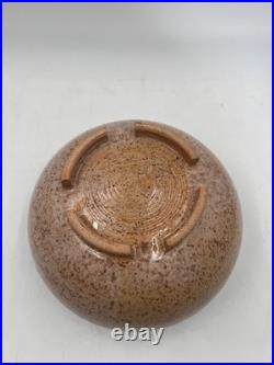 Vintage Turquoise Green Glaze and Llight Brown pottery Bowl, Signed