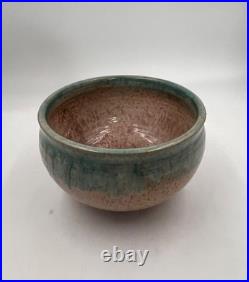 Vintage Turquoise Green Glaze and Llight Brown pottery Bowl, Signed