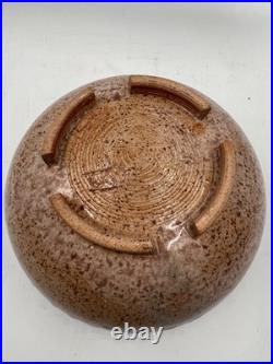 Vintage Turquoise Green Glaze and Llight Brown pottery Bowl, Signed