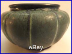 Vintage UNKNOWN ART POTTERY small JARDINIERE bowl melon shaped Blues Greens