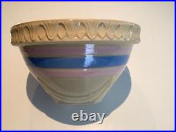 Vintage USA Mixing Bowl Yellow Ware Blue/Pink Stripes McCoy 8.50 Yellowware
