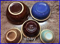 Vintage USA Pottery Mixing Nesting Bowls 5 Pc American Farmhouse Crock