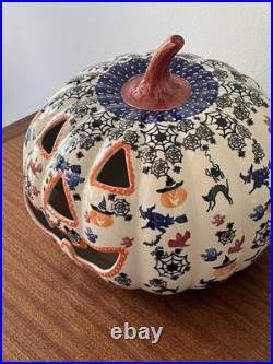 Vintage Unikat Kalich Polish Pottery Jack O Lantern Signed 11 x 10
