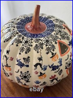 Vintage Unikat Kalich Polish Pottery Jack O Lantern Signed 11 x 10