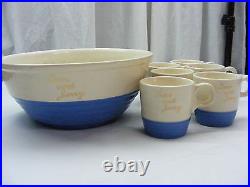 Vintage Universal Pottery Punch Bowl With 6 Cups Tom & Jerry Design Cambridge