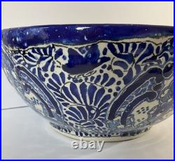 Vintage Uriarte Pottery Puebla Mexico Hand Crafted Bowl Bluebirds 11.5D EUC