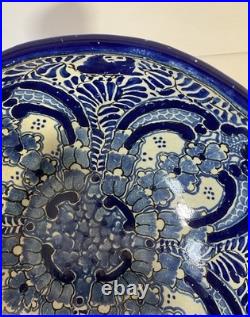 Vintage Uriarte Pottery Puebla Mexico Hand Crafted Bowl Bluebirds 11.5D EUC