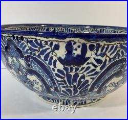 Vintage Uriarte Pottery Puebla Mexico Hand Crafted Bowl Bluebirds 11.5D EUC