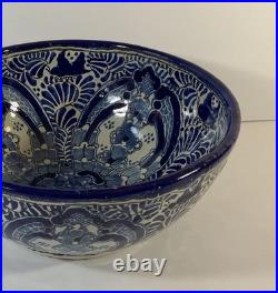 Vintage Uriarte Pottery Puebla Mexico Hand Crafted Bowl Bluebirds 11.5D EUC