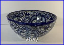 Vintage Uriarte Pottery Puebla Mexico Hand Crafted Bowl Bluebirds 11.5D EUC