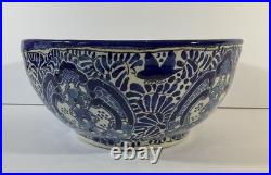 Vintage Uriarte Pottery Puebla Mexico Hand Crafted Bowl Bluebirds 11.5D EUC