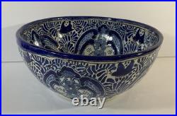 Vintage Uriarte Pottery Puebla Mexico Hand Crafted Bowl Bluebirds 11.5D EUC