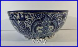 Vintage Uriarte Pottery Puebla Mexico Hand Crafted Bowl Bluebirds 11.5D EUC