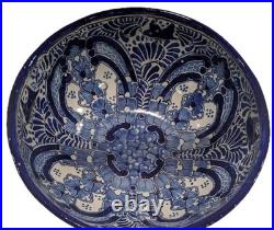 Vintage Uriarte Pottery Puebla Mexico Hand Crafted Bowl Bluebirds 11.5D EUC