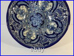 Vintage Uriarte Pottery Puebla Mexico Hand Crafted Bowl Bluebirds 11.5D EUC