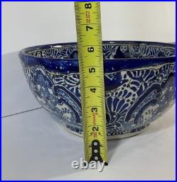 Vintage Uriarte Pottery Puebla Mexico Hand Crafted Bowl Bluebirds 11.5D EUC