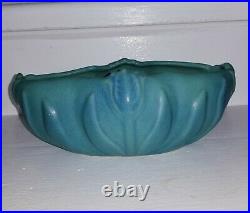 Vintage VAN BRIGGLE Art Pottery Tulip Bowl Vase Turquoise Blue With Flower Frog