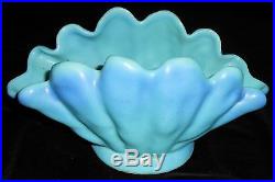 Vintage VAN BRIGGLE Ming Blue SHELL FLOWER BOWL withFLOWER FROG 2 pc SET Colorado