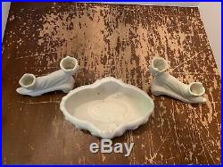 Vintage Van Briggle White Art Pottery Tulip 3 Piece Set Bowl and Candlesticks