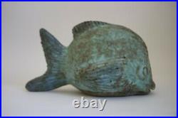 Vintage Very Old McCarty Fat Fish Pottery Mississippi Jade Cobalt