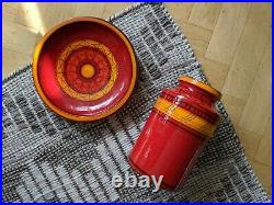 Vintage Vibrant Red Matching Vase and Plate Aldo Londi for Bitossi MCM Signed