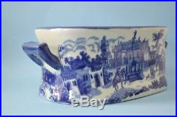 Vintage Victoria Ware Ironstone Blue White Oval Dish Bowl Container Plant Pot