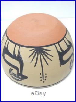 Vintage Vidal Aguilar Santo Domingo Indian Pot Deep Pictorial Pottery Bowl