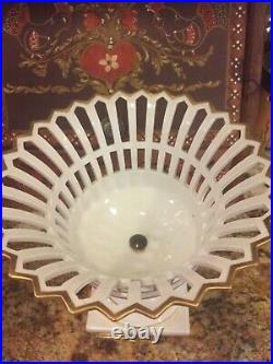 Vintage Vista Alegre Porcelain Reticulated Pedestal Basket Centerpiece Beautiful