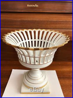 Vintage Vista Alegre Portugal White Gilded Porcelain Reticulated Footed Bowl
