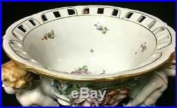 Vintage Von Schierholz Footed Cherub Putti Flower Porcelain Centerpiece Bowl