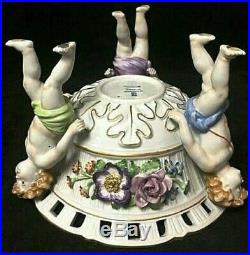 Vintage Von Schierholz Footed Cherub Putti Flower Porcelain Centerpiece Bowl