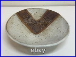 Vintage Walker Studio Pottery Ceramic Bowl Geometric Carved Earth Tone Glaze 10