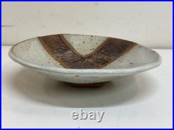 Vintage Walker Studio Pottery Ceramic Bowl Geometric Carved Earth Tone Glaze 10