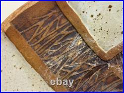 Vintage Walker Studio Pottery Ceramic Bowl Geometric Carved Earth Tone Glaze 10