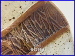 Vintage Walker Studio Pottery Ceramic Bowl Geometric Carved Earth Tone Glaze 10