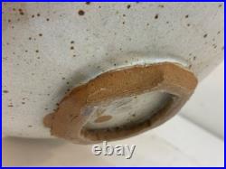 Vintage Walker Studio Pottery Ceramic Bowl Geometric Carved Earth Tone Glaze 10