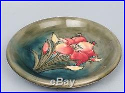 Vintage Walter Moorcroft Pottery African Lily low Bowl Painted Initials PT